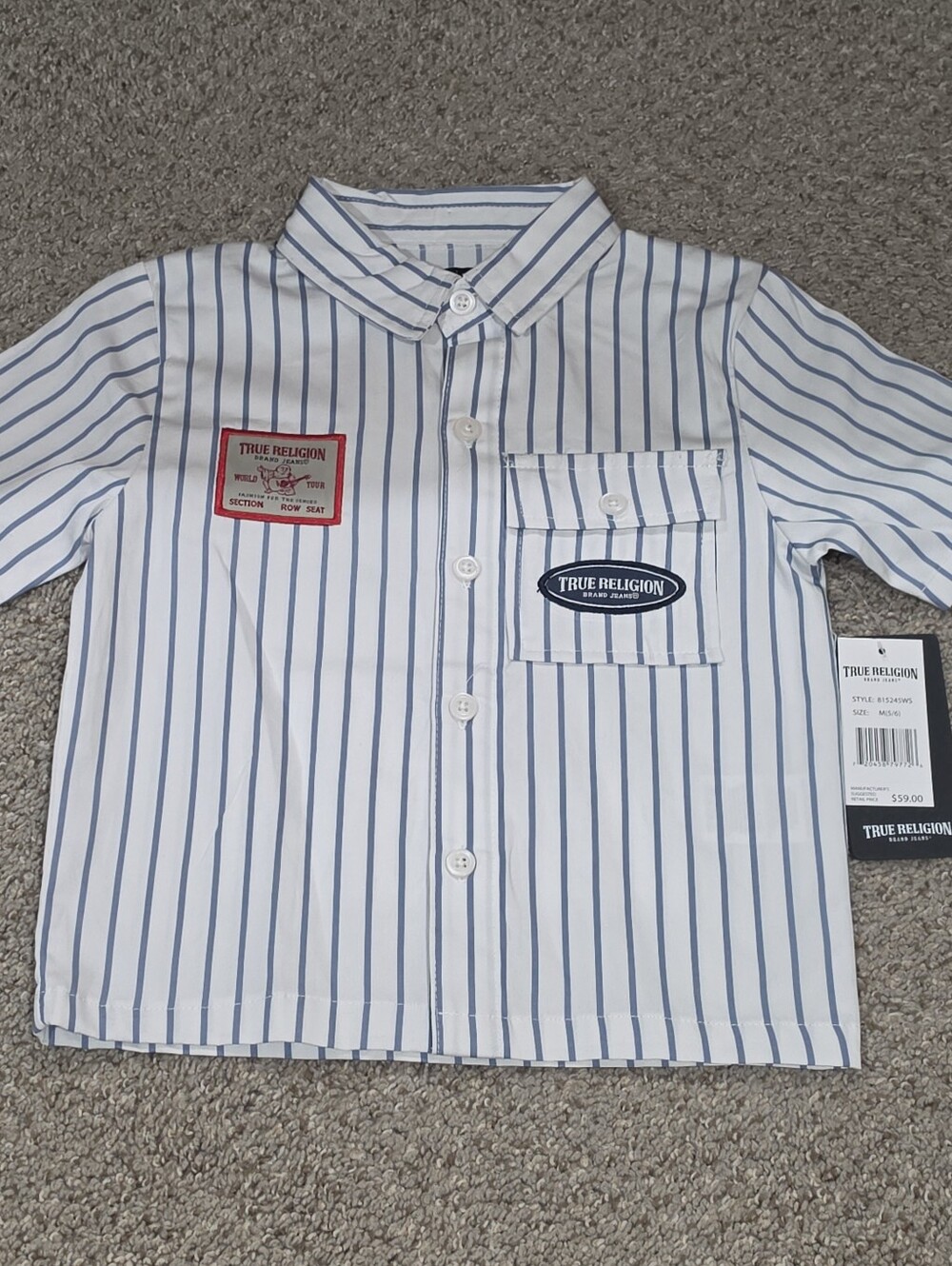 True Religion White & Blue Striped Kids Button-Down Shirt